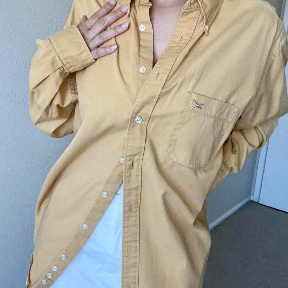 Eddie Bauer butter Yellow gold Button up vacation resort preppy summer coastal
